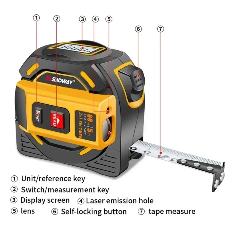 Laser Distance Meter 2 In 1 Tape - NOYAFA Lazer Mesafe Ölçer 2 In