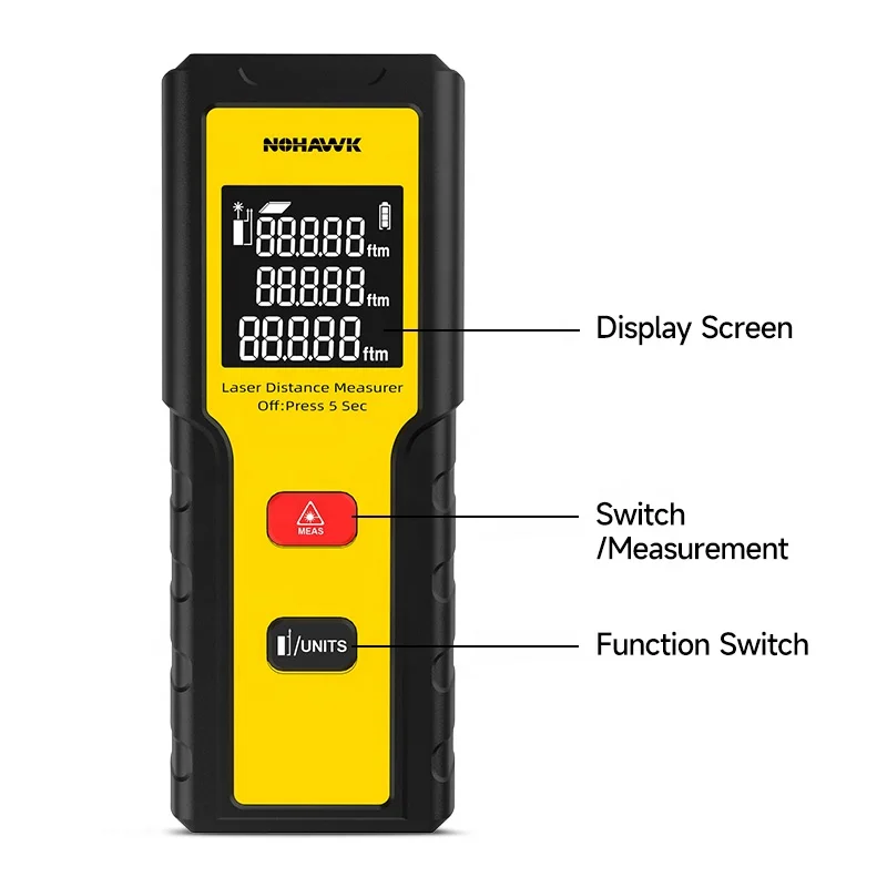 Laser Distance Meter With Bubble Level - Nohawk 40m Akıllı Elektrikli Mezura Dijital