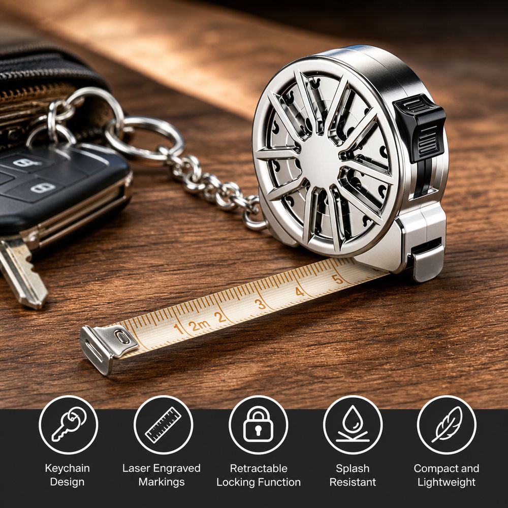 Mini Laser Measure Keychain - 2M Anahtarlık Şerit Metre, Elektrokaplama Metal,