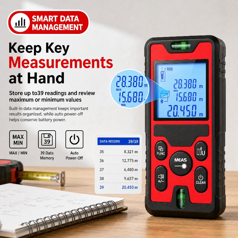 Laser Distance Meter With Bubble Level - 120M Lazer Mesafe Ölçer, USB-C ile