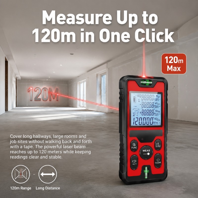 120M Lazer Mesafe Ölçer, USB-C - Laser Distance Meter With Bubble Level incelemesi ve fiyatı