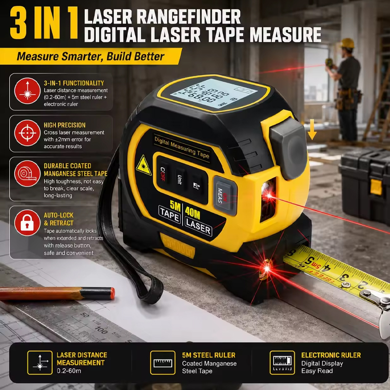 2026 Yeni Lazer Metre 3'ü 1 Ar - Digital Tape Measure 5M Laser incelemesi ve fiyatı