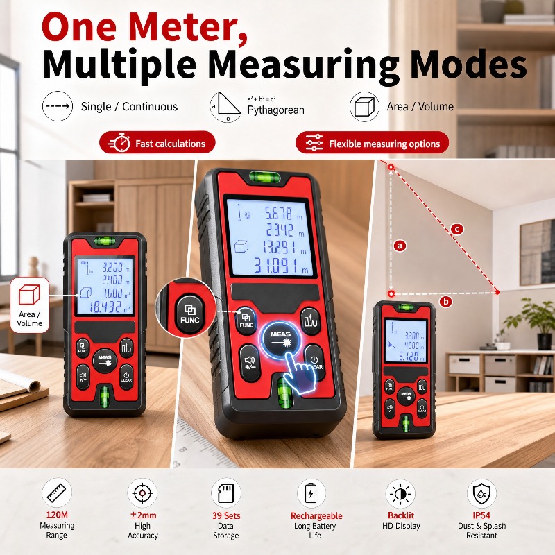 120M Lazer Mesafe Ölçer, USB-C - Laser Distance Meter With Bubble Level incelemesi ve fiyatı